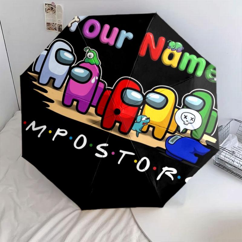 1 PC Automatic Folding Umbrella - Among Us Custom Name Pattern, Portable & Foldable Design with 8 Ribs, Christmas Birthday Gifts