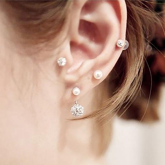 1Pair Ear Studs Faux Pearl Decor Jewelry Alloy Women Front Back Stud Earrings for Birthday Party