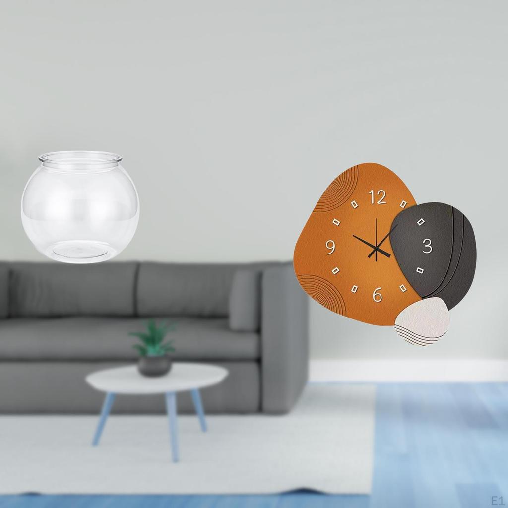 Transparent Modern Fish Tank Clock Ornament Clear Wall Mount Art Vase for Bedroom Bathroom