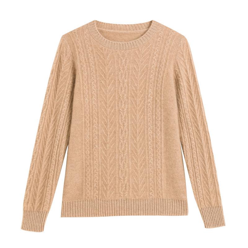Women's Round Neck Cashmere Sweater - Solid Color, Loose Raglan Sleeves, Versatile Autumn/Winter Knitwear