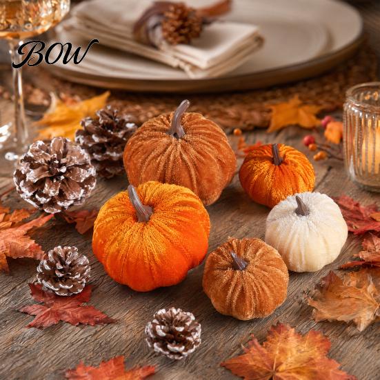 Realistic Halloween Pumpkin Decoration Small Velvet Thanksgiving Table Centerpiece, Soft Stuffed for Display Fall Harvest Farmhouse Decor