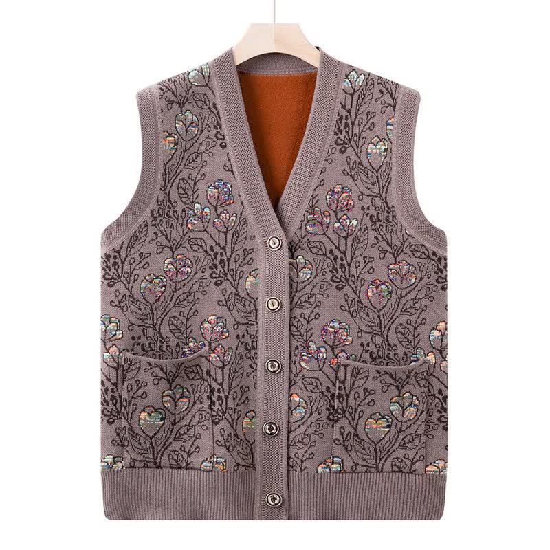 Elderly Women's Fleece Lined Knitted Vest