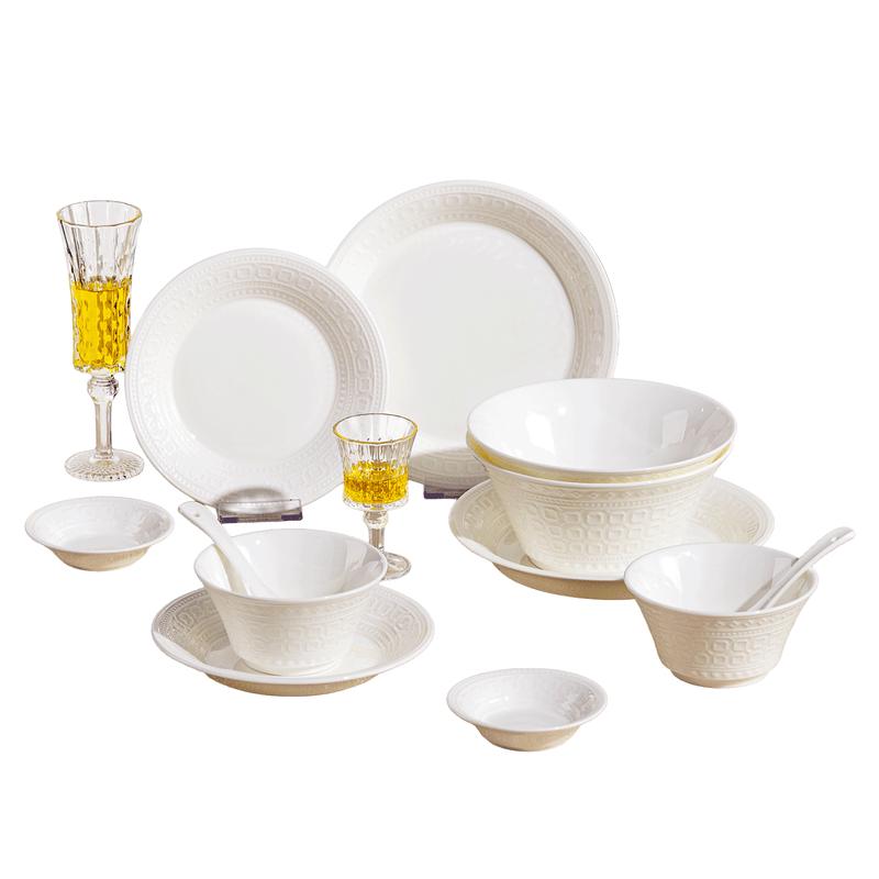 HejiaxJDear 12-Piece Embossed Bone China Dinnerware Set