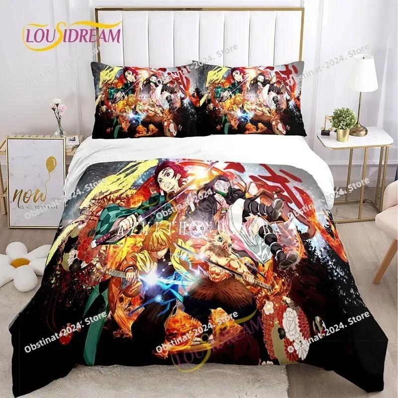 Demon Slayer's Japanese Carton Style Children's Print Beding Set with Soft Fabric Duvet Set Comfortable Bed Size Children's Girl Boy Gift