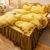 Korean Style Lace Flannel Bed Set: Princess Three-Piece Non-Slip Bedspread and Floor-Length Bed Sheet with Duvet Cover