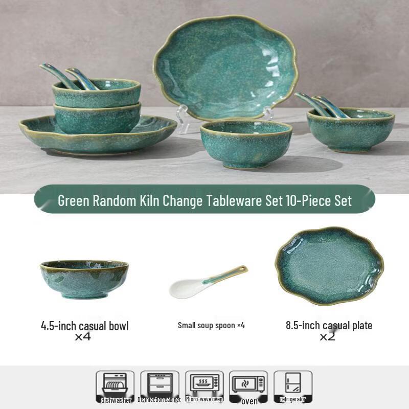 Ru Han 10-Piece Light Luxury Green Ceramic Dinnerware Set