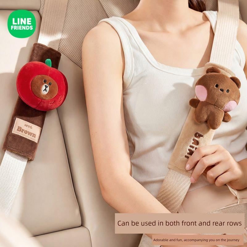 Brown Bear Car Seat Belt Cover Shoulder Pad Cute Cartoon High-End Seat Belt Protector Apple Decoration for Girls