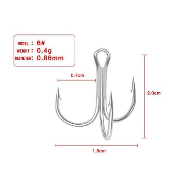 50PCS/Set Ahite Nickel Sharpened Barbed Hooks Fishing Tackle Treble Jig Fishhooks High Carbon Steel