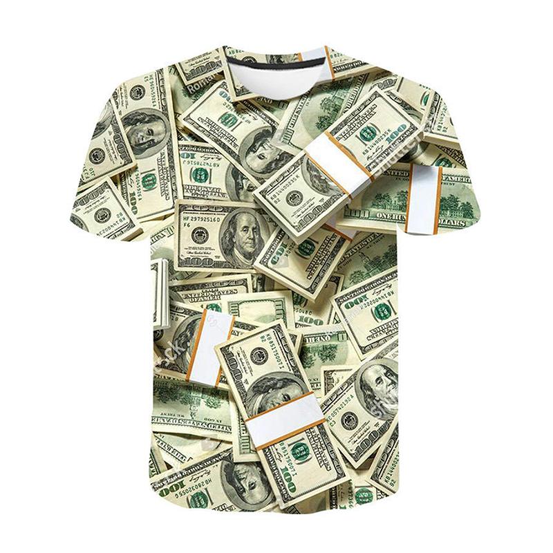 US Dollar 3D Print T-shirt For Men Money Cash Graphic T Shirts Dollar Bill Party Round Neck Tops Cosplay Street Tee Shirts