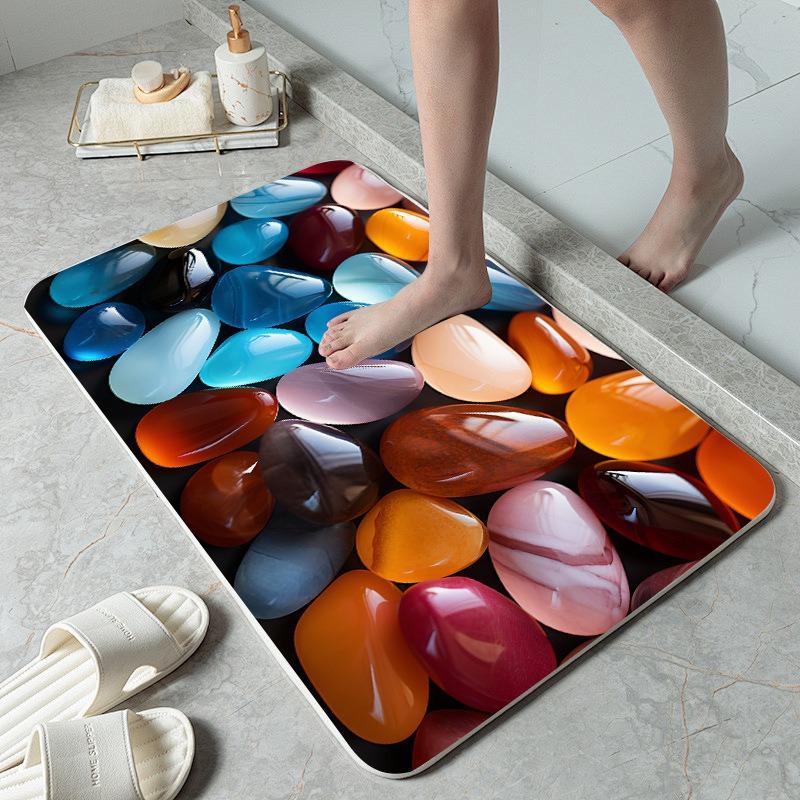 Pebble Pattern Kitchen Rug Waterproof Non-Slip Rugs Set Runner Rug Bedside Rug Absorbent Carpet for Kitchen