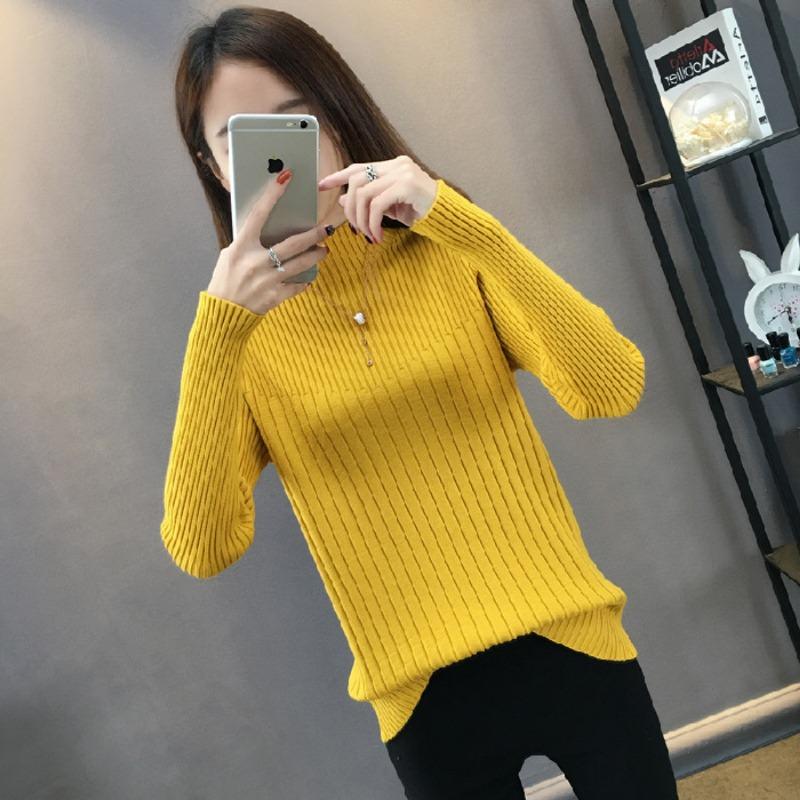 Autumn Winter Slim Casual Fashion Half High Collar Sweater Women Solid Color All-match Bottomed Knitting Tops