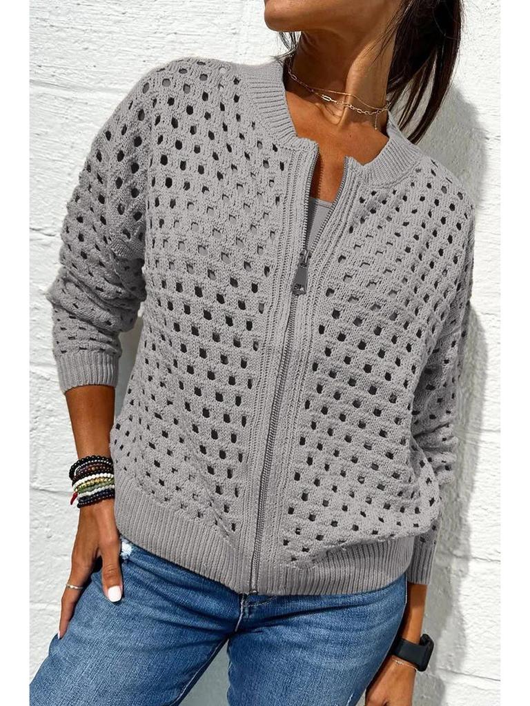 2025 Women's Casual Hollow Knit Zipper Jacket - European and American Style