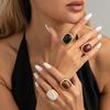 Vintage Exaggerated Metal Rings for Women Tie Dye Square Open Rings Trendy Unique Personalized Party Banquet Jewelry Accessories