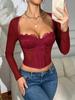 European & American Cross-Border Mesh Patchwork Lace See-Through Slimming Corset Top