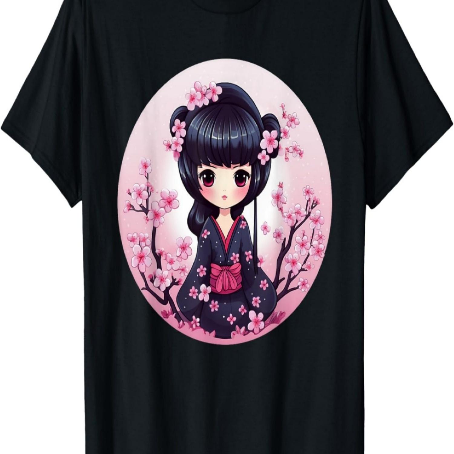 Cute Kokeshi Doll With Cherry Blossoms I Kokeshi T-Shirt(4) S
