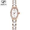 JSDUN Schweizer Quarzuhr für Damen Elegante Luxus-Roségold Keramik Stahlarmband Mode Ovales Diamantzifferblatt Armbanduhren 8842