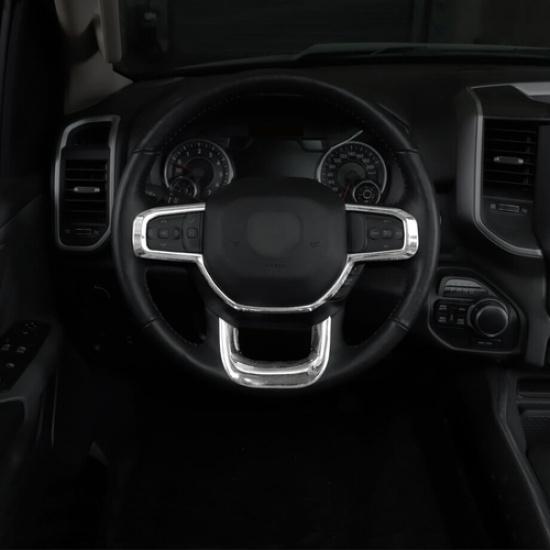 For Dodge Ram 1500 -2025 ABS Chrome Interior Steering Wheel Decorative Trim