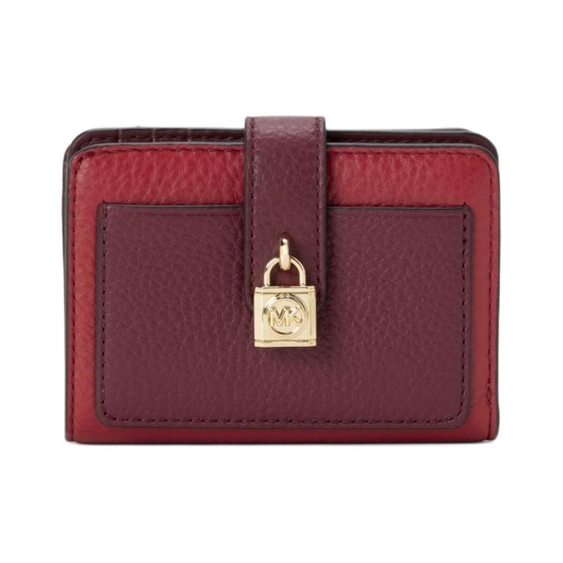 MICHAEL KORS Scarlett Flip Snap Logo Gold Lock Cowhide Wallet Small Women s Red золотой