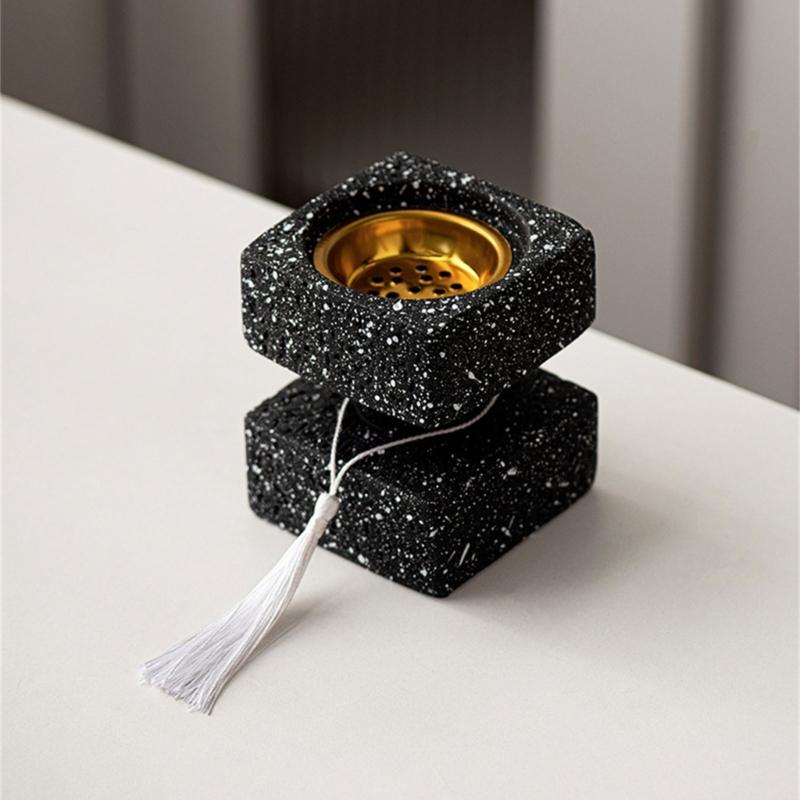 Vintages Resins Incenses Burners Base, Square Layer Tassels Antique Home Decoration Art for Study Room Living Room Home Office