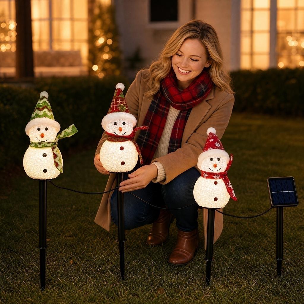 Snowman Stake Lights Outdoor Christmas Decoration, Powered Garden Path Lights for Yard Party, Auto /Off