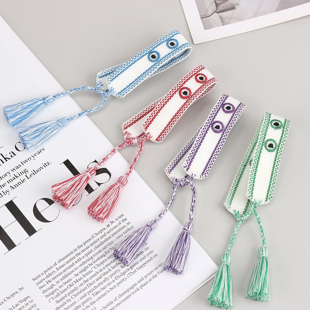 Handmade Evil Eye Tassel Bracelet - Lucky Woven Ribbon Design