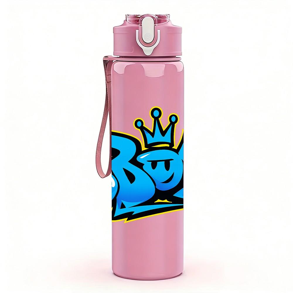 1PC B Boy Graffiti Letter 750ml Color Plastic Sports Water Bottle Leakproof Flip Straw Lid Suitable for Sports Office Home Use