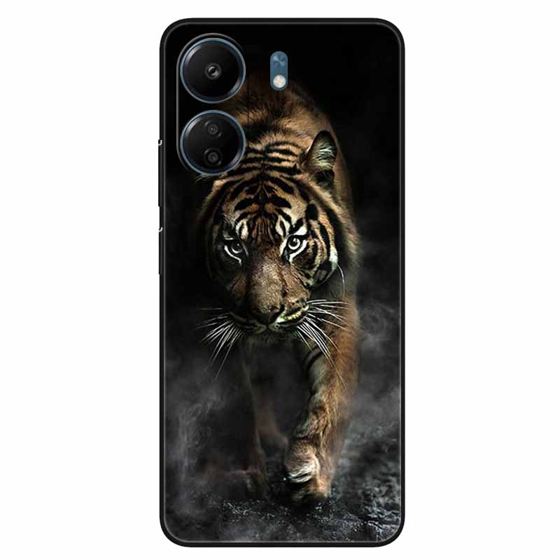 For Xiaomi Redmi 13C 4G Case Animals Painted Black Bumper Silicon TPU Coque for Redmi13C 4G 13 C Shockproof Covers Wolf Soft Bag