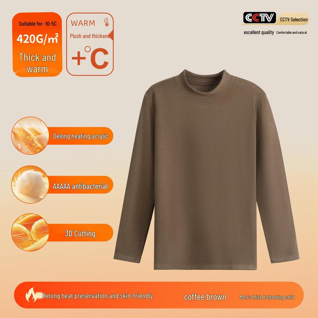 Men's and Women's Thermal Velvet Turtleneck Base Layer - 420G Warm Autumn/Winter Shirt