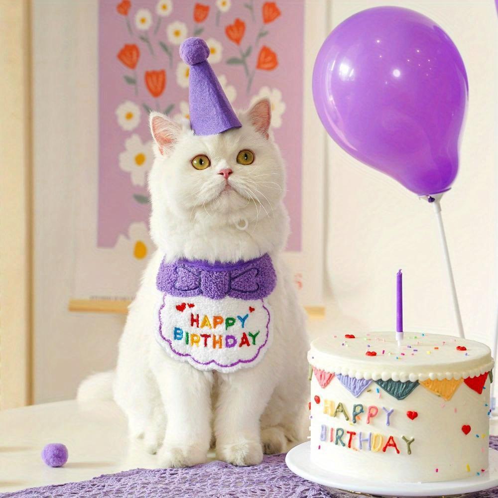 Pet Birthday Party Hat Set Cute Cat Dog Birthday Celebration Scarf Dress Up Kitten Puppy Costumes Gift Pet Accessories