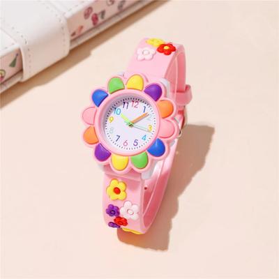 Novos relógios coloridos de desenho animado de flores para crianças, lindos, rosa, pulseira de silicone, quartzo, relógio de pulso para crianças, presentes para meninas