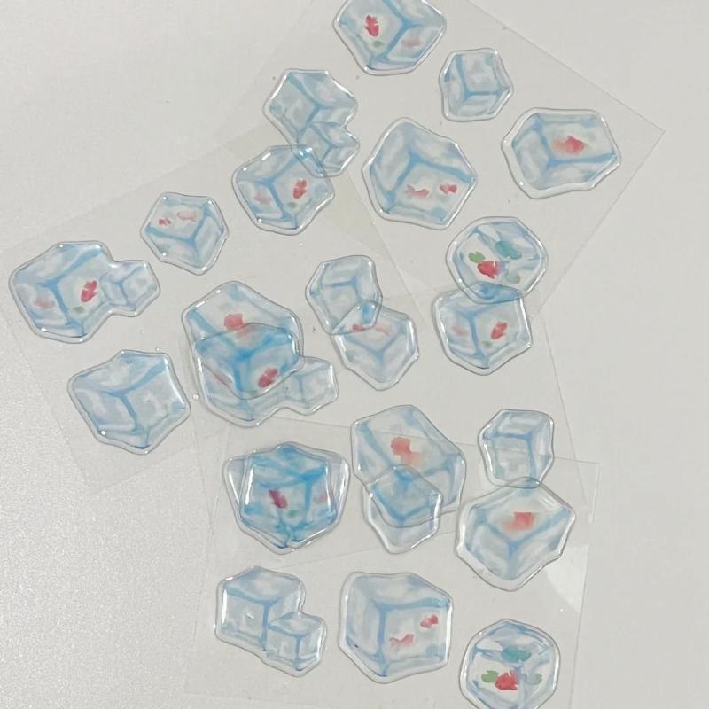 

Cute Cartoon Transparent Ice Cube Jelly Goldfish Stickers 3D Animal Scrapbooking Journaling DIY Crafts Water Bottle Decor