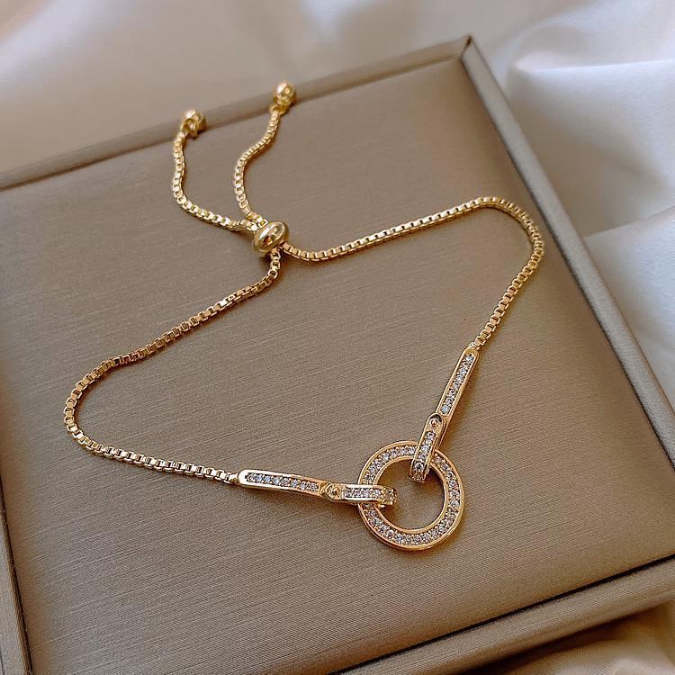 

Adjustable Snake Bone Bracelet for Women Full Diamond Circle Ring Ins Minimalist Style Unique Design