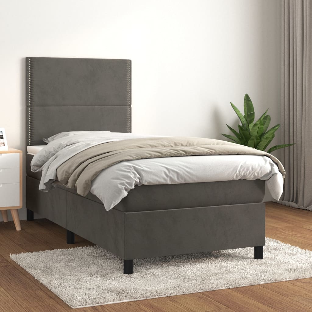 Box Spring Bed with Mattress Dark Gray 80x200 cm Velvet