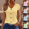 Tricou Dama Broderie cu Ochiuri Casual Decolteu în V Mânecă Scurtă Volănașe Butoni Bluză Topuri