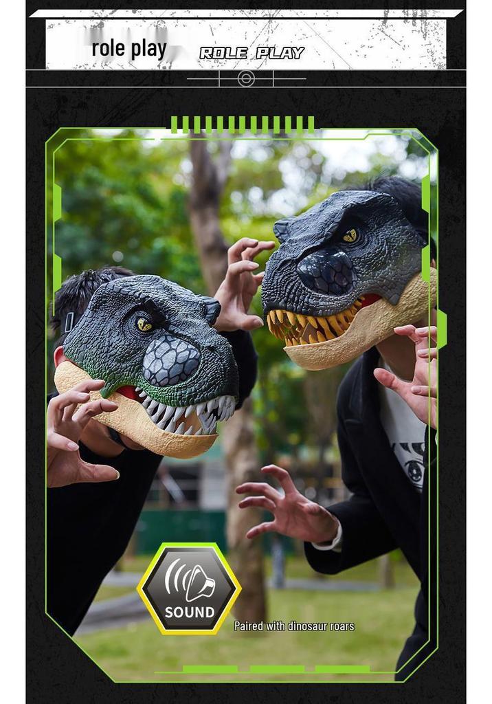 Electric Luminous Dinosaur Mask with Movable Mouth - Funny Tyrannosaurus Rex Headgear for Halloween