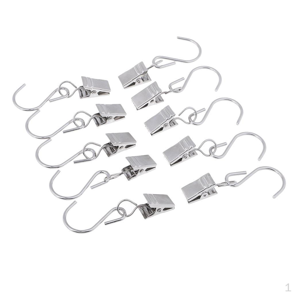 

10 Heavy Duty Curtain Clips With S Hook Spring Clamps Hanging Metal Pegs Pin