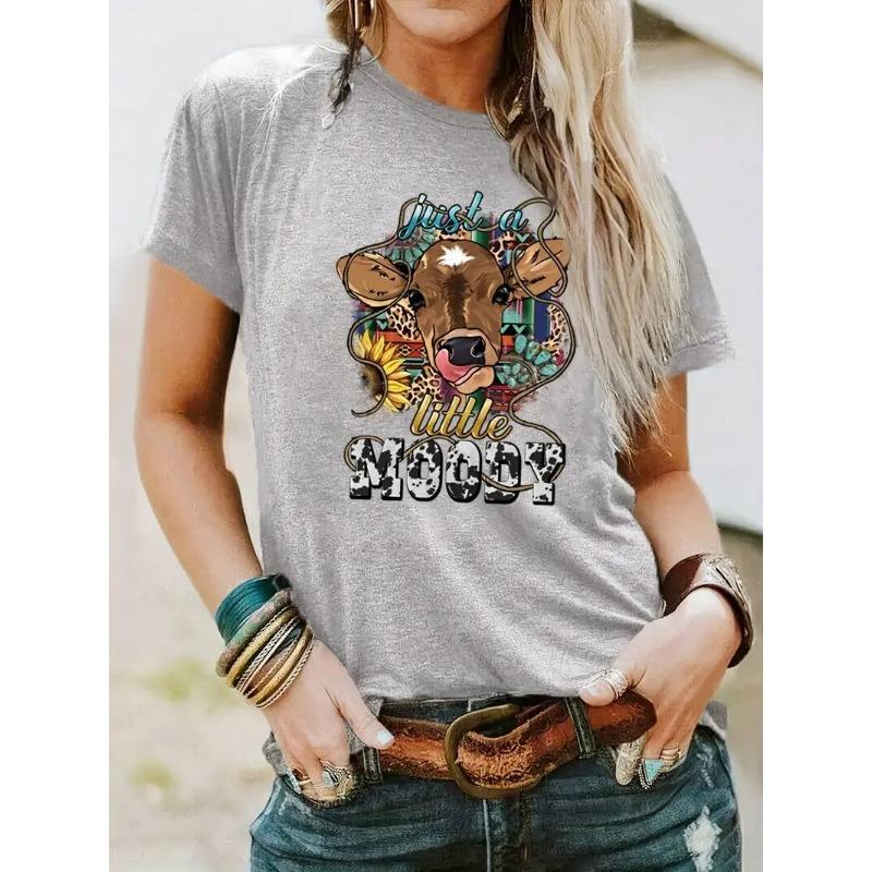 Women's T-Shirt Cow Head Pattern Printing Fashion Casual Blouse Oversized T-Shirt Summer Women's Clothing
