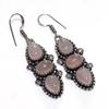 Exclusive Long Rose Quartz 925 Silver Plated Earrings 2.2" Statement Jewelry N6I38
