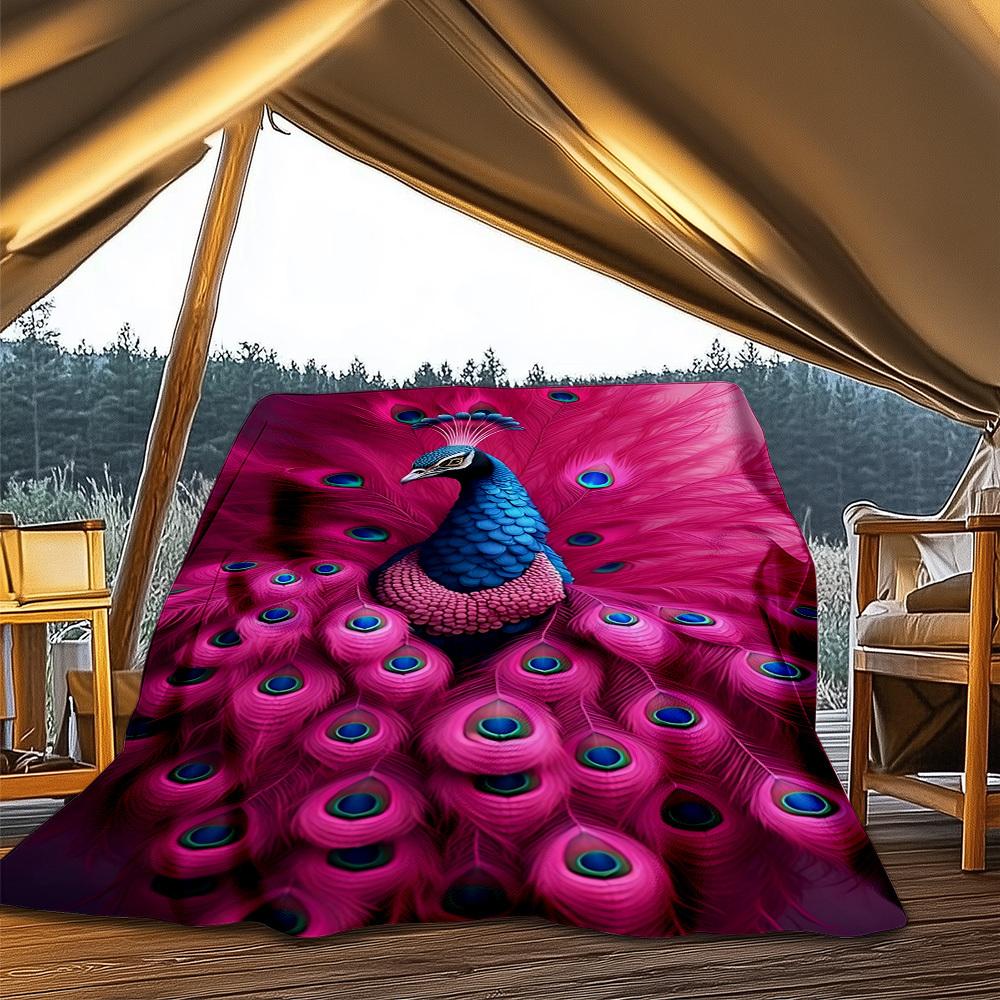 1pc Peacock Feather Print Throw Blanket Polyester Fiber, Lightweight Flannel, Soft & Warm, All Season Use for Outdoor, Camping Digital Print 80x120cm