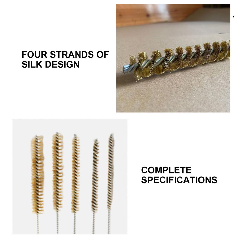 5Piece Brass Pipe Cleaning Brush Set Long Handle Brass Wire Brushes for Tube Cylinder Bore Cleaning 6 15mm