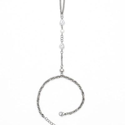 KIMZISU Chain Link Ring Bracelet - Pearl _ WHITE