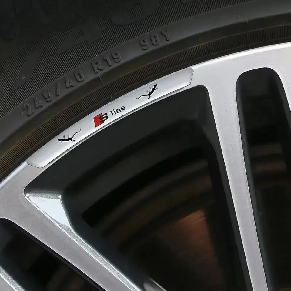 4pcs Car Wheel Hub Stickers Tire Rim Decorative Auto Logo Sticker For B Quattro TT RS Sline ABT 2.0 3.0 TDI 35TFSI A1 A2 A3