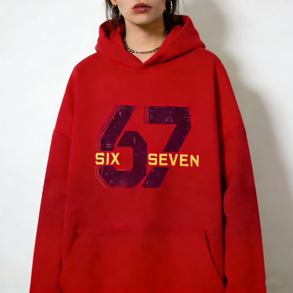 Europe and America Fashion 67 Print Hoodies Men Women Long Sleeve Pullover Casual Hoodies Sweatshirt Clothing