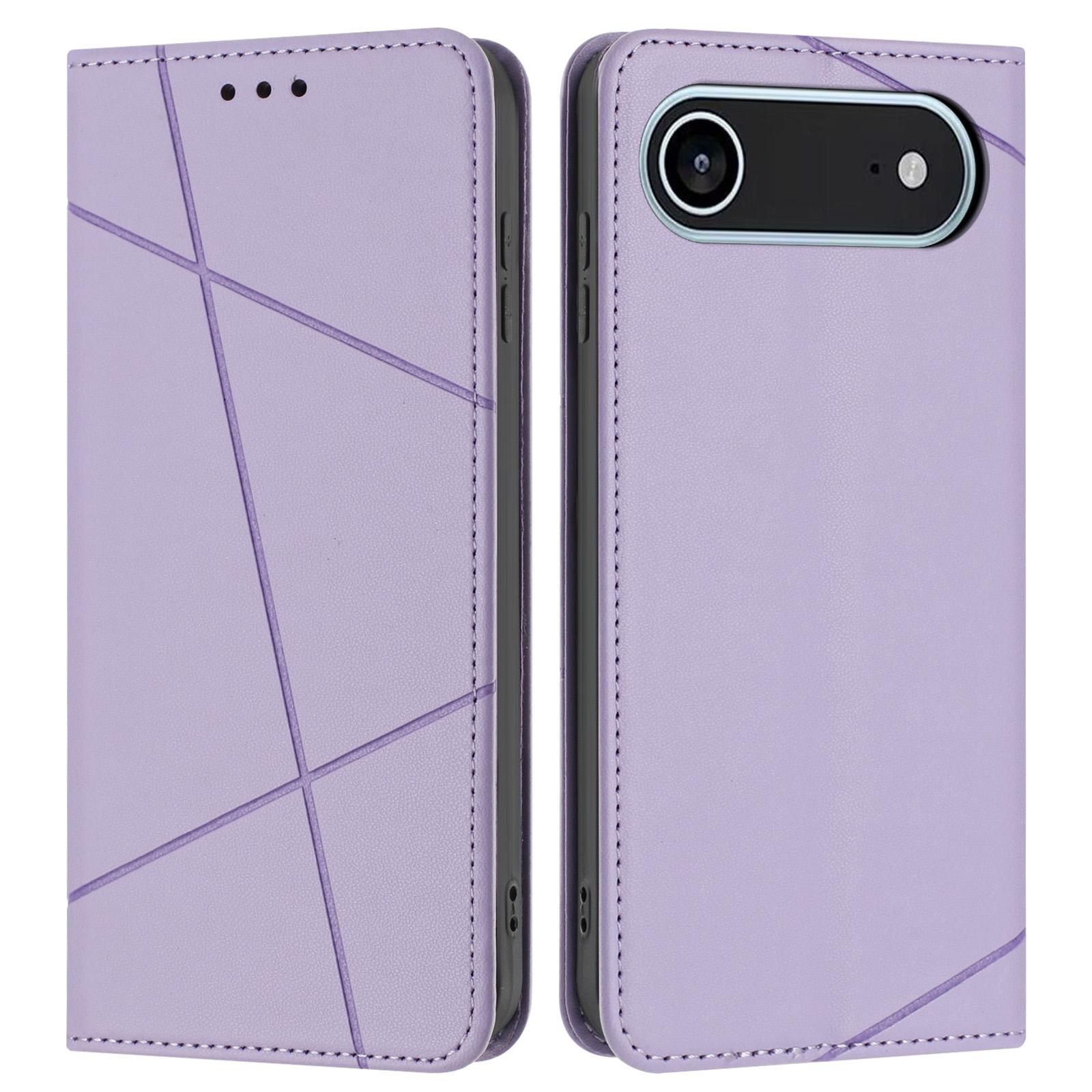 

Для iPhone 17 Air Чехол-кошелек Кожа с тиснением Линия Подставка Чехол для телефона с ремешком на запястье Purple