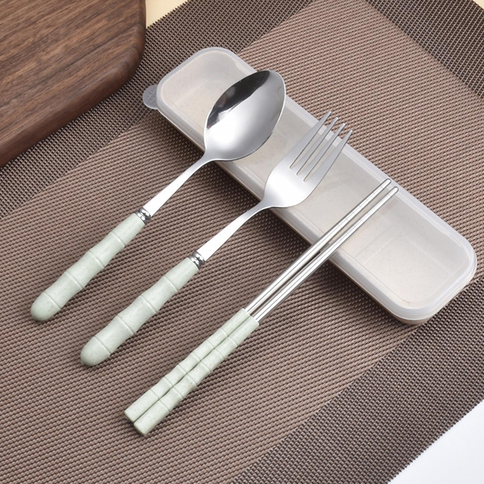 

Stainless Steel Fork Spoon Chopsticks Set Travel Set With Plastic Case зелёный