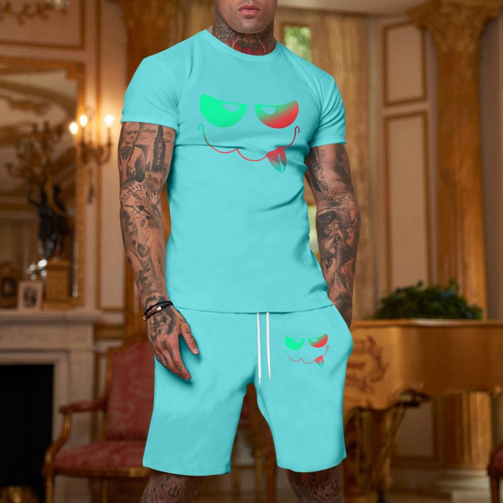 Herren Plus Size Lockere Passform Kurzarm T-Shirt und Shorts Set Lässiges Zweiteiliges Outfit mit Aufdruck Bequeme Passform
