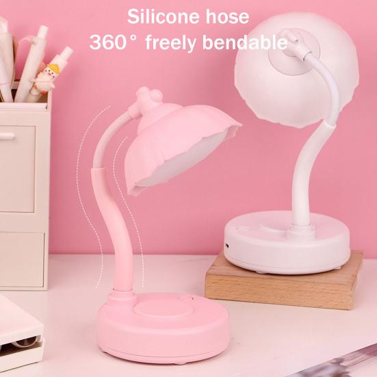 LED Desk Lamp Cute Flower Table Lamp with Adjustable Flexible Gooseneck Rechargeable Eye-Caring Night Light for Dorm Bedroom Reading