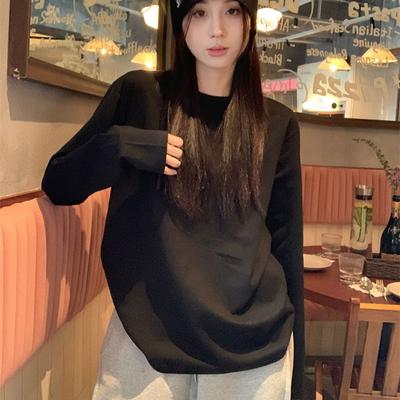 Femme Printemps Automne Manches Longues Col O Couleur Unie Pull Ample T-shirt Blouse Haut