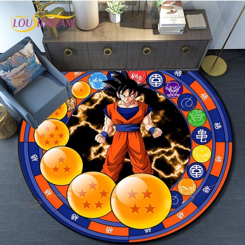 Dragon Ball Goku Pattern Round Carpet for Living Room Rugs Bedroom Mat Kitchen Carpet Doormat Non-Slip Children Flannel Carpet