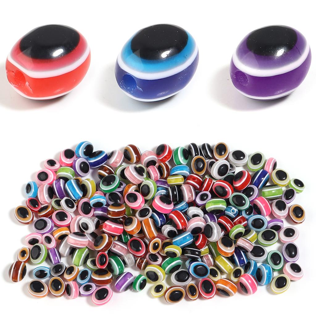 100pcs 6x8 8x10mm Oval Resin Beads Evil Eye Beads Loose Spacer Beads For Jewelry Making DIY Charms Necklace Bracelet Accessories